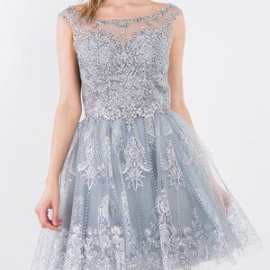 Embroidery Embellished Glitter Dress Short GL1964